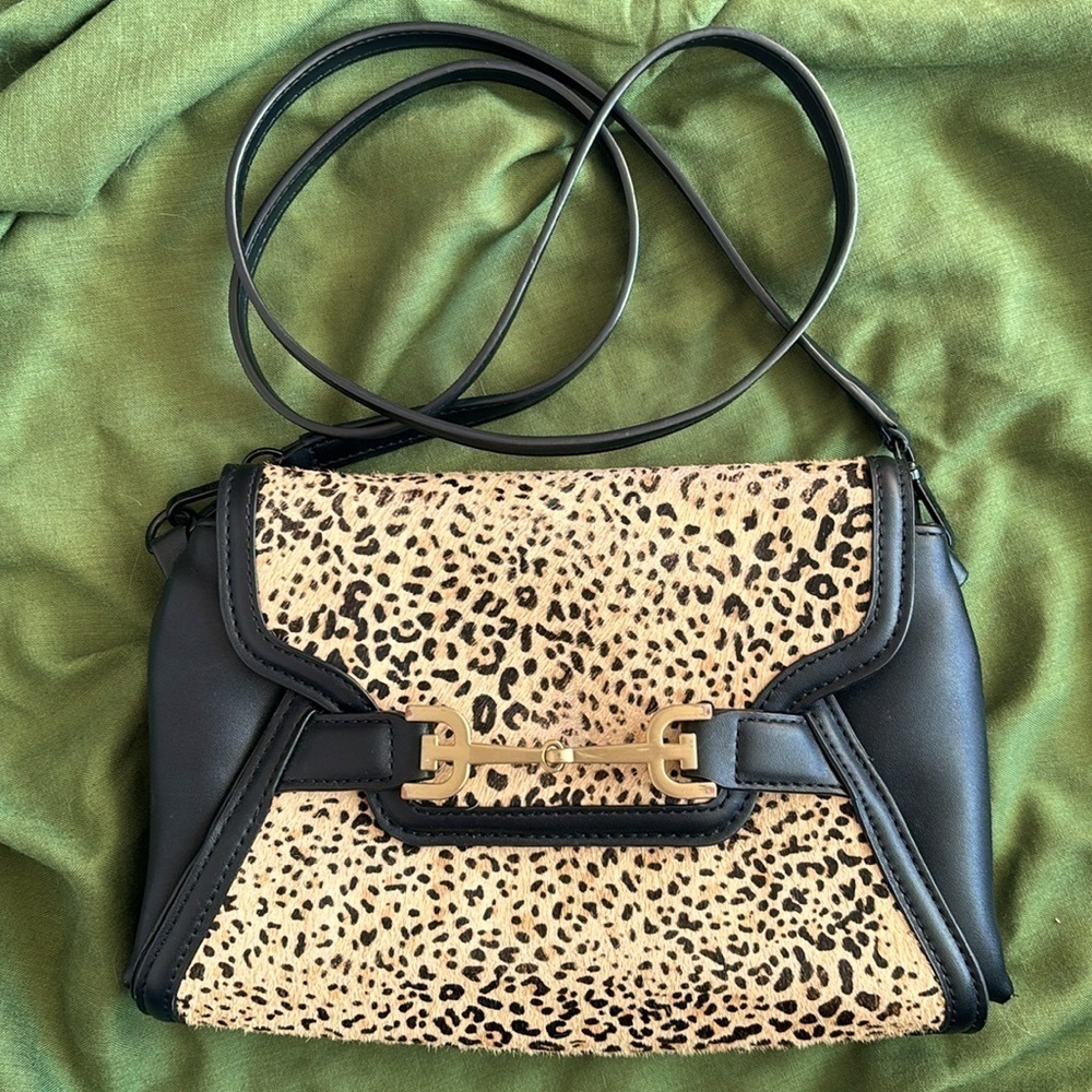 Sam Edelman Leopard Print & Black Studded Crossbody Purse Convertible